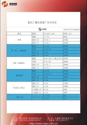 2011年《重慶廣播電視報》刊例價格解析與電視節(jié)目策劃協(xié)同策略